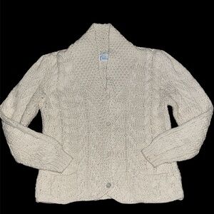 Cappagallo hand knit button down cardigan ivory medium preppy fisherman sweater